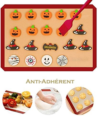 d.Stil 2 Tapis de Cuisson en Silicone 40cm x 30cm 2 Pièces sans BPA Anti-Adhérent Toile Feuille de Cuisson Patisserie 2 Tapis+Brosse+Spatule (Rouge, 2 Tapis(40 * 30cm)+Brosse+Spatule)