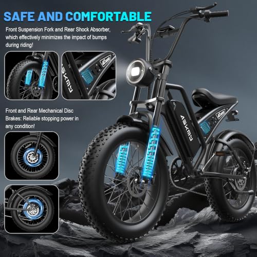 Electric Bike for Adults, 20 Inch Fat Tire Ebike with 1500W Peak Motor, 48V 15AH Removable Battery, 40-60 Miles PAS Range, Dirt E Bike for Mountain, Sand, Road, Beach, Snow and Daily Commuting