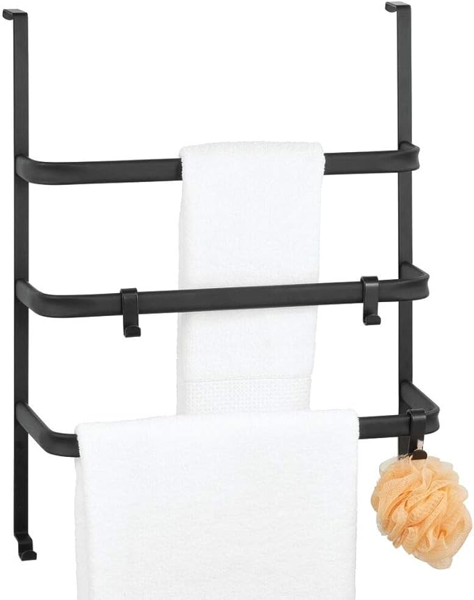 mDesign Modern Decorative Metal Over Shower Door Towel Rack Holder Organizer with 3