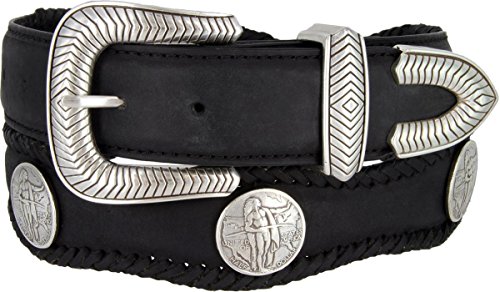 American Indian Coin Conchos Western Leather Scalloped Belt Black 60