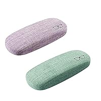 LUFOX 2Pcs Hard Shell Eyeglasses Case Linen Glasses Protective Case for Eyeglasses, Sunglasses（Purple and Green）