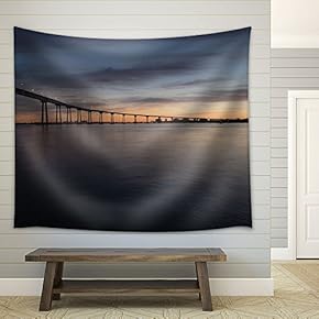 San DiegoCoronado Bridge at Dusk - Fabric Wall Tapestry Home Decor - 51x60 inches