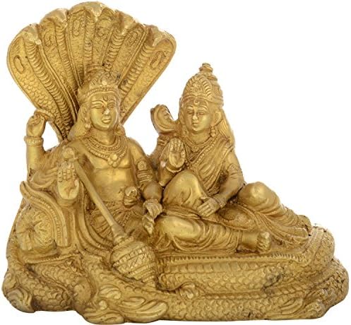 Gathbandhan Aone India Brass Lord Lakshmi-Narayana Resting Idol Statues (18 Width X 10 cm Height)