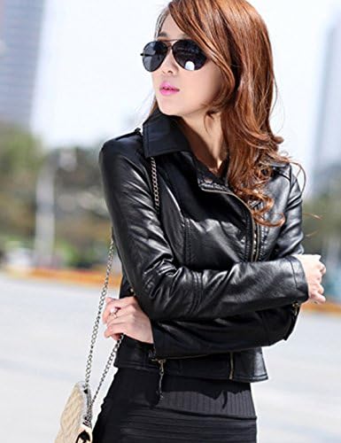 Women's Plus Size Slim Lapel Faux Leather Biker Motorcycle Zipper Jacket Coat