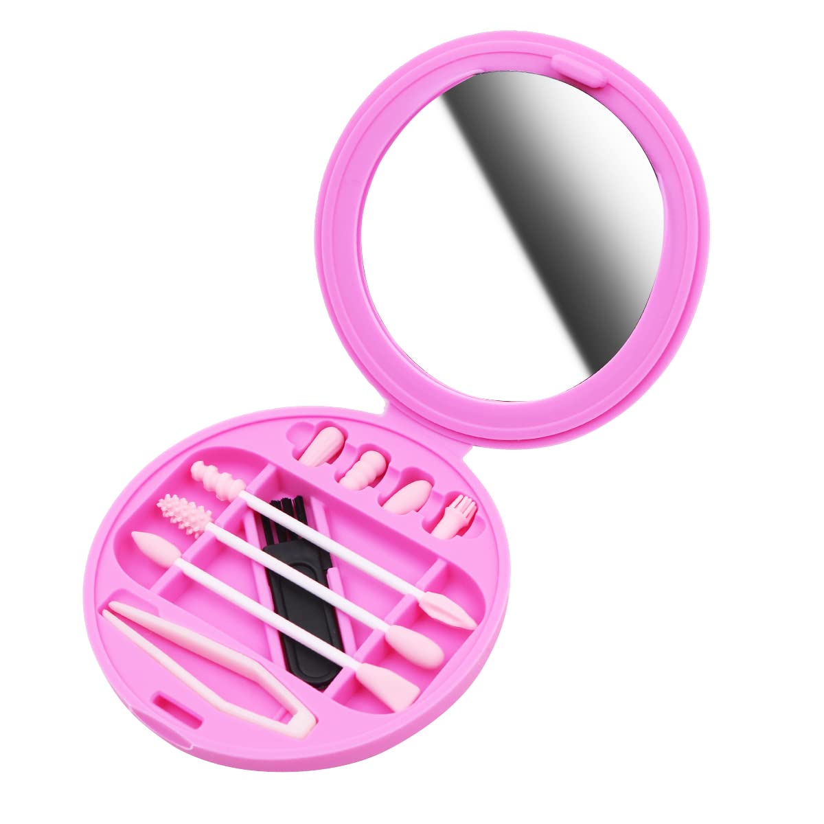 VOANZO Reusable Cotton Swabs Washable Portable Silicone Swab with Mirror for Makeup Ear Cleaning Beauty（Pink）