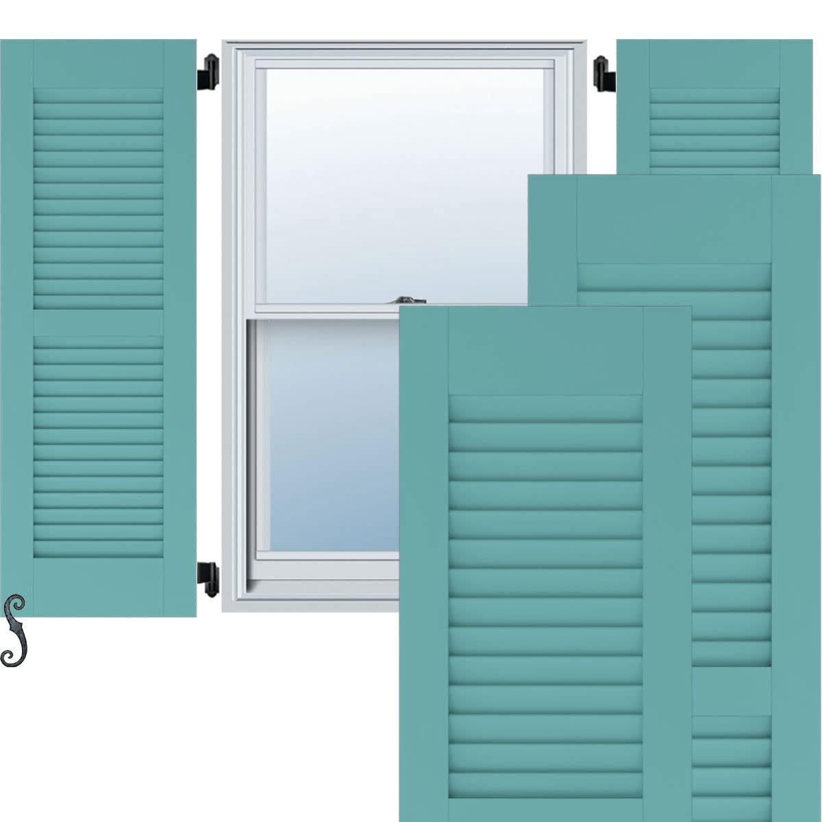 12″W x 66″H Americraft Two Equal Louver Exterior Real Wood Shutters (Per Pair), Pure Turquoise