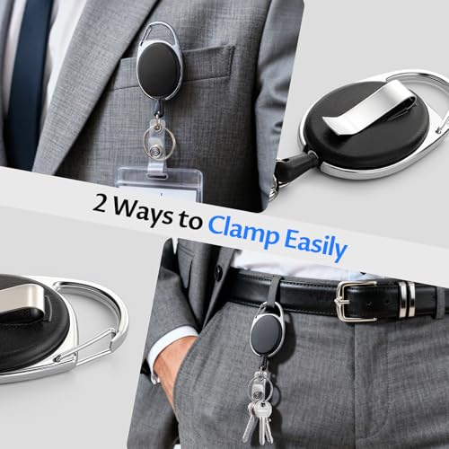 Diateklity 20 Pack Retractable Badge Holder with Carabiner Reel Clip, Badge Reel Bulk ID Card Key Holder with Ring, Sturdy Black Key Chain Extender for Office Work Employee