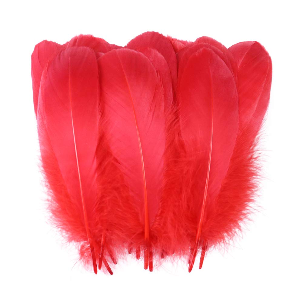Fearafts Large Goose Swan Feathers Value Pack - DIY for Kids' Arts and Crafts, Projects, Dress-Up Home Wedding Decorations and More,(Pack of 100) (12cm-18cm) (Red)