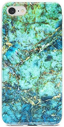 Obbii Case for iPhone 8/7/6/6S (4.7inch) Obbii Unique Green Turquoise Marble Design Tempered Glass Back + Soft TPU Bumper Protective Durable Cover Case Compatible with iPhone 8/7/6S/6