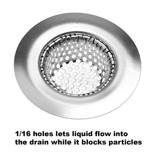 4 Pack - 2.25" Top / 1" Basket, Stainless Steel Slop, Utility, Kitchen and Bathroom Sink Strainer. 1/16" Holes.