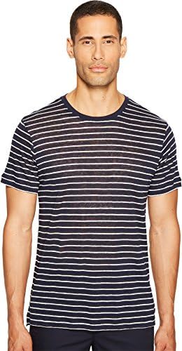 ATM Anthony Thomas Melillo Men's Striped Linen Jersey Oversized Crew, Midnight/White Stripe, Medium