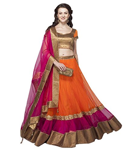 generic women's net a-line semi-stitched lehenga (orange_free size)