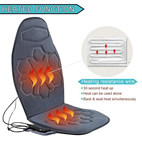 Comfitech Car Seat Back Massager Chair Pad Cushion with Heat, 6 Vibrating Motors for Office, Auto, Home (Gray)
