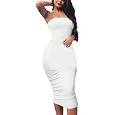 BORIFLORS Women's Basic Sleeveless Tube Top Sexy Strapless Bodycon Midi Club Dress