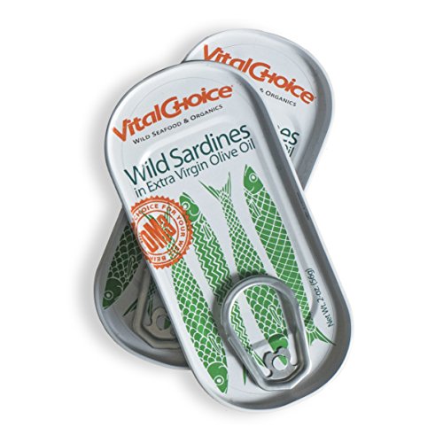 Vital Choice Wild Portuguese Sardines 2 oz pocket tins, in EV Olive Oil, Pack of 6 tins