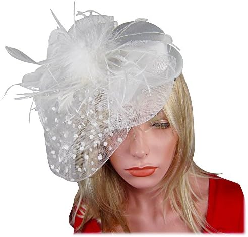 Mini Top Hat Feather Fascinator Polka Dot Mesh Net Hair Clip Sinamay