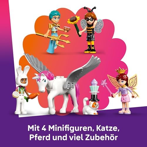 Friends Kostümparty mit Einhorn und Fee - Spielzeug für Mädchen ab 6 Jahren - Bühne, DJ-Pult, 4 Minipuppen, der Katze Churro und Einer Pferdefigur sowie lustigem Zubehör - Geschenkidee - 42661