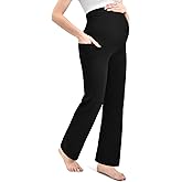 Leafigure Maternity Pants with Pockets Over The Belly Lounge Wide Leg Yoga Pants for Women Pregnancy