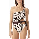 Sundazed Women's Mia Zebra-Print One-Shoulder One-Piece Swimsuit (Mocha, Small)