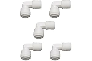 LIIMEVVON Lemoy 1/4 inch Male Thread to 1/4 inch Tube Elbow Quick Connect Ro Reverse Osmosis water Filter Fitting Male Elbow Pack of 5