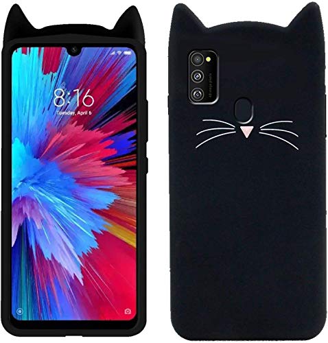 Aarnik Samsung Galaxy M30s/M21/M31 Cat Covers,Cute 3D Mustache Cat Kitty Soft Silicone Mobile Phone Back Cases for Samsu