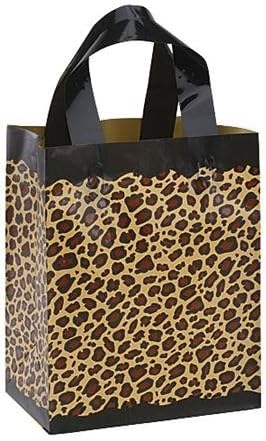 Lot of 25 Leopard Print Birthday Party Goody Bag Medium Frosted Plastic Gift Bags 8" X 5" X 10"