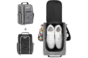 Wolt 2 Pcs Golf Shoe Bag for Travel- Zippered Shoes Carrier Bags with Ventilation & Double Outside Accessory Pocket for Socks, Tees, Golf Balls, etc. for women and men (Black+Grey)