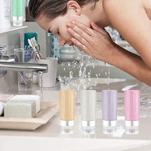 Travel Bottles TSA Approved Containers 3oz Leak Proof Silicone Travel Bottles Toiletries Containers with labels for Shampoo Conditioner Lotion Face Body Wash 6pcs
