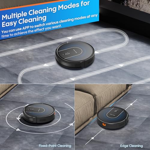 Bagotee Robot Vacuum cleaner with mop,Scheduled Cleaning with 3 Adjustable Suction Levels, 5000Pa Strong Suction, App/Alexa/Google Assistant Voice Control, Ideal for Carpet, Hard Floor