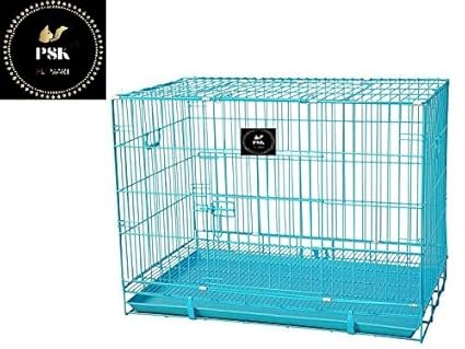 PSK Paws Cause Powder Coated Iron Dog Cage with Removable Tray (Blue, 18 Inch)