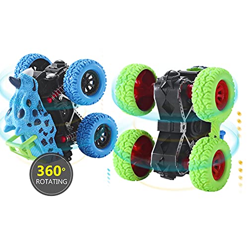 Muehieu Monster Toys Truck Cars, 2 Pack of Dinosaur Vehicles Toys Friction Powered Double Directions Push and Go Dinosaur Trucks Vehicles Playset Toys for Toddler Kids Boys Girls