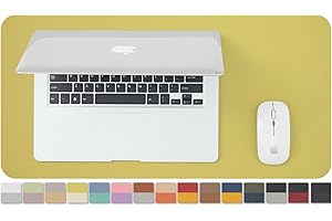 HOMIEAZICOZI Compact Dual Sided Leather Desk Mat - Desk Pad for Office and Home - Desk Organization and Accessories - Ideal for Large Mouse Pad and Small Desk Mats on Top of Desks(Yolk+Beige,23.6"x 11.8")