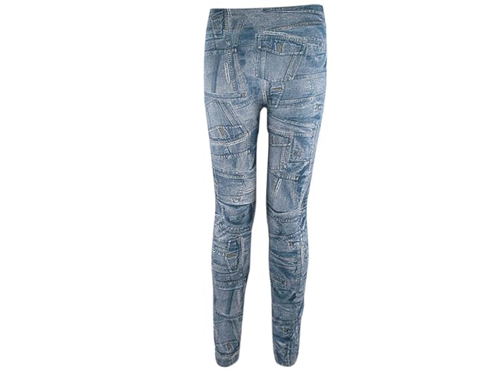 BONAMART ® Damen Gothic Punk Sexy Baumwoll Leggings Lang Jeanslook Jeansoptik Jeans Style Tattoo Schwarz Leggins Blickdicht
