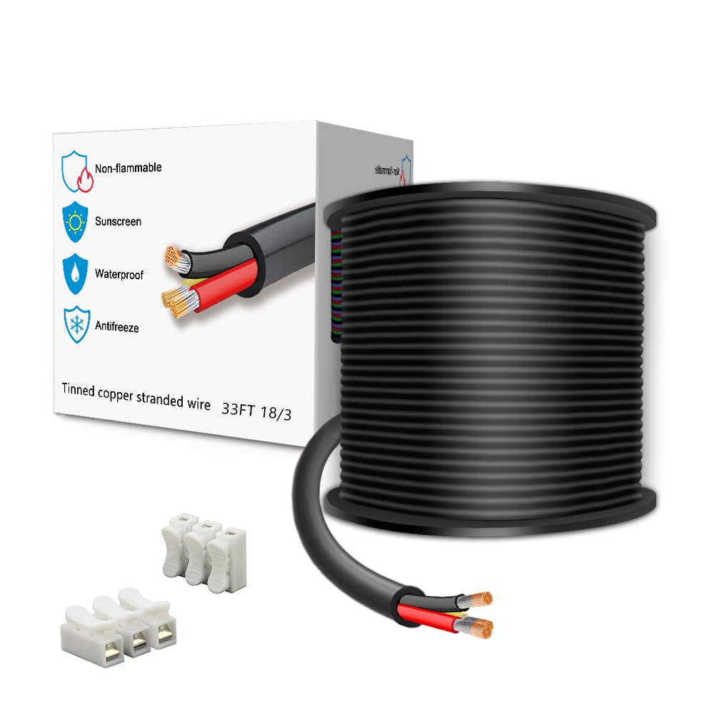 LEADTOPS 33FT 18 Gauge 18/3 3 Conductor Electrical Wire 3 Core 3x0.8mm² Cable for LED Light, Automotive, Boat Equitment