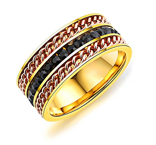 Aokarry Men Stainless Steel Ring Promise Rings 2 Rounds Chains Inlaid Cubic Zirconia