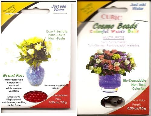 Fancy Gift Package: Pink Round Crystalsoilusa Brand Water Beads 6 Pack (10g/pack) + 10g Cubic Shape Crystal Soil Cosmo Beads (Tm) Brand.