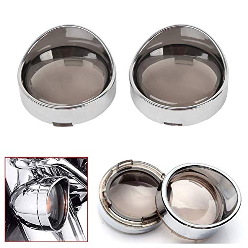 ZYTC Smoked Turn Signal Light Lens Cover Lenses Chrome Visor Ring for Harley Dyna Street Glide Road King