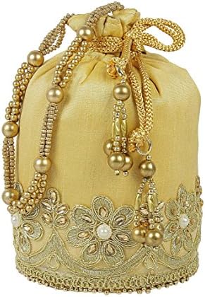 Purse Collection Jaipuri Style Golden Potli With Full Embroidery Work For Women's