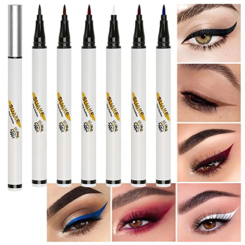 6 Colors Colored Liquid Eyeliner Colorful Set ,White Brown Red Purple Blue Black Colorful Matte Liquid Eyeliner Pen Set Eye Liners for Women Waterproof Pencil delineadores de colores para ojos