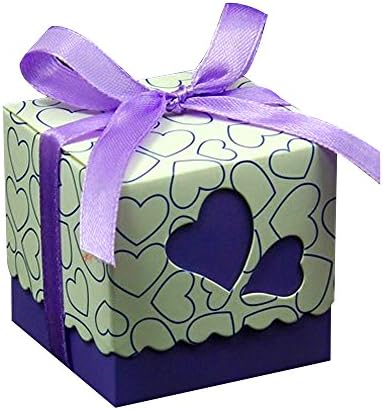 Sugar Box and Ribbons are Included Wedding Favors Candy Box Purple Color Wedding Party Gift Box Package with 50 PCS