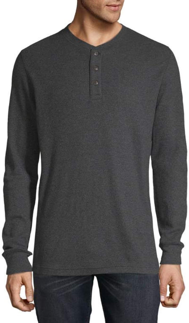 St. John's Bay Mens Henley Neck Long Sleeve Sueded Top Dark Heather