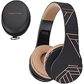 PowerLocus Wireless Bluetooth Over-Ear Stereo Foldable Headphones, Wired Headsets Rechargeable with Built-in Microphone for iPhone, Samsung, LG, iPad (Black/Brown)