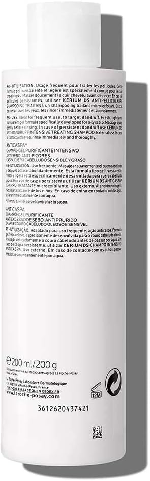 La Roche- Posay Kerium Anti-Dandruff Gel Shampoo For Oily Scalp 200ml, No, 6 g (Pack of 1) - Image 5