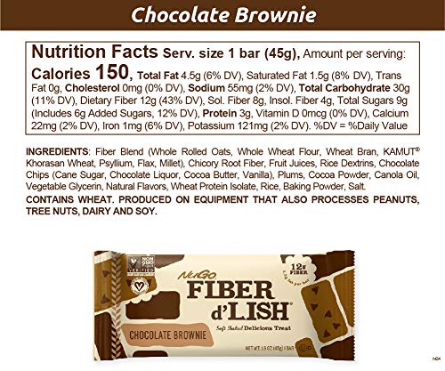 NUGO FIBER D’LISH CHOCOLATE BROWNIE, 12G HIGH FIBER, VEGAN, 150 CALORIES, 16 COUNT