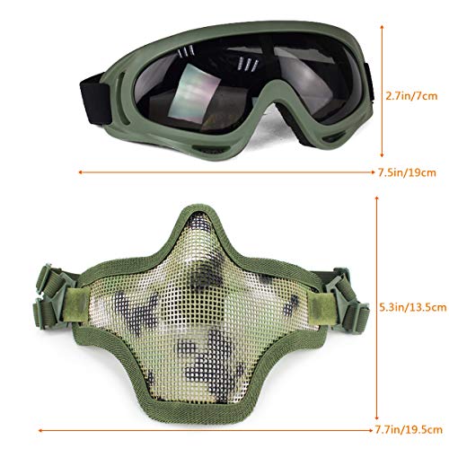 Aoutacc Airsoft Mask and Tactical Goggles Set, Foldable Mesh Half Face