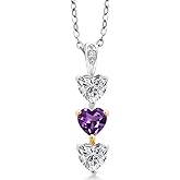Gem Stone King 925 Silver and 10K Yellow Gold Lab Grown Diamond and Purple Amethyst Pendant Necklace for Women | 1.31 Cttw | Gemstone April Birthstone | Heart Shape 5MM | With 18 Inch Chain