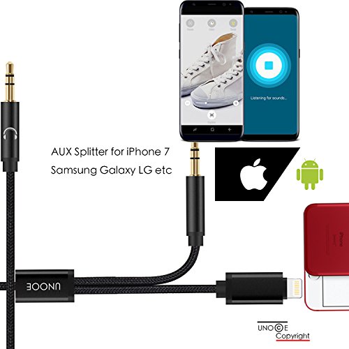 iPhone X AUX Cord, UNOOE iPhone 8 Aux Cable for Car to 3.5mm Headphone Jack Audio Cable Adapter on iPhones X/8/8 Plus to Car Home Stereo,Bose Speaker, Beats Headphone,iPad,iPod (Black) …
