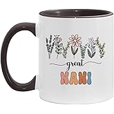 Great Nani Gift - Floral Mug - Gift For New Great Nani - Baby Announcement - Pregnancy Announcement Nani - Mothers Day Gift - Birthday Gift - Black Accents Mug 11oz