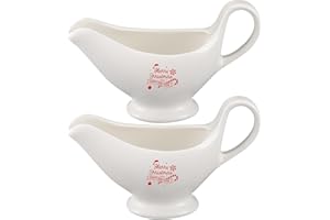 Bokon 2 Pack Christmas White Gravy Boat 8 oz Sauce Boat White Ceramic Sauce Jug with Smooth Handle Creamer Pitcher for Salad Dressing Milk Broth Microwave Dishwasher Safe for Festive Gatherings