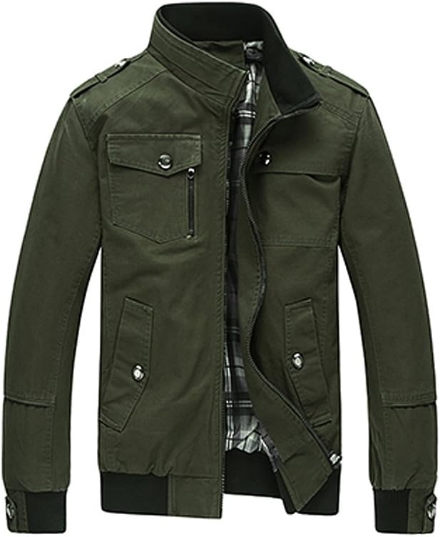 JKQA Men's Cotton Stand Collar Windbreaker Jacket